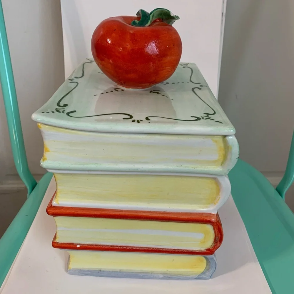 Vintage Cookie Jar Book Stack With Apple-Made in Italy